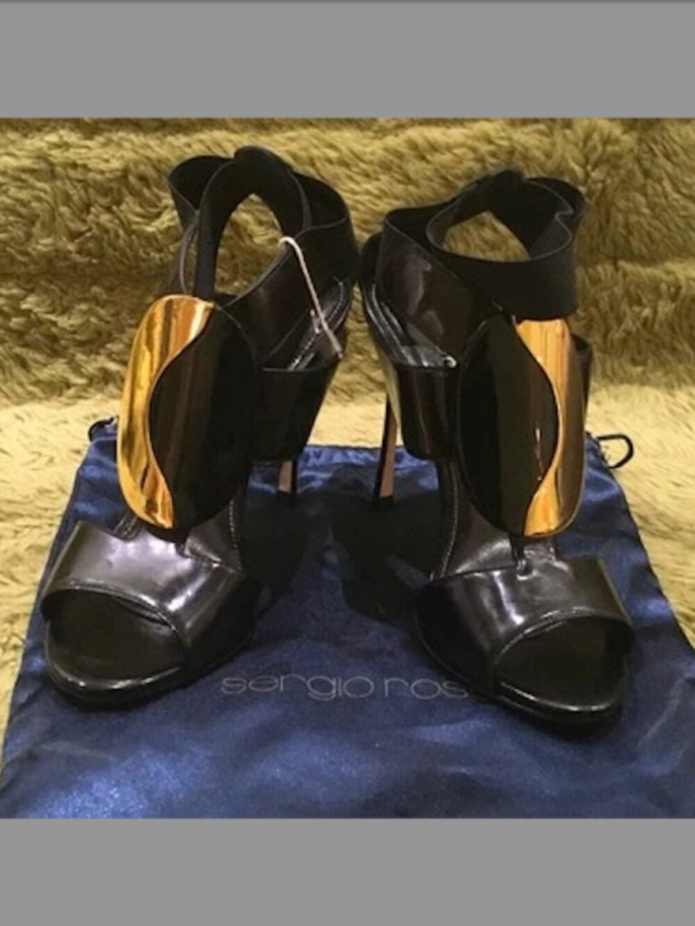 Sergio Rossi Black Patent Embellished Elastic Strap Sandals Women's 36.5 US 6.5